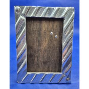 Vtg Arte Giancarlo Honduras Pewter Picture Frame Diagonal Design Wood Back 8x6"